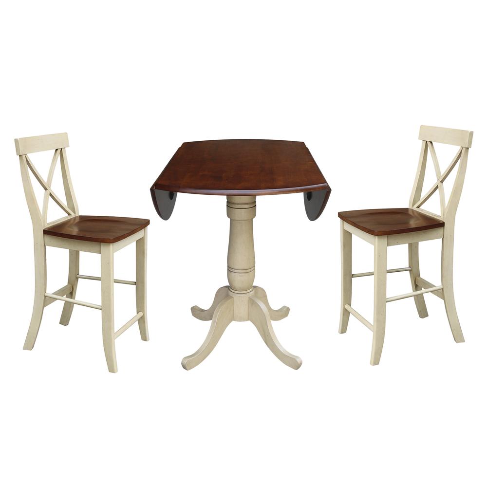 42" Round Pedestal Gathering Height Table with Two Counter Height Stools. Picture 3