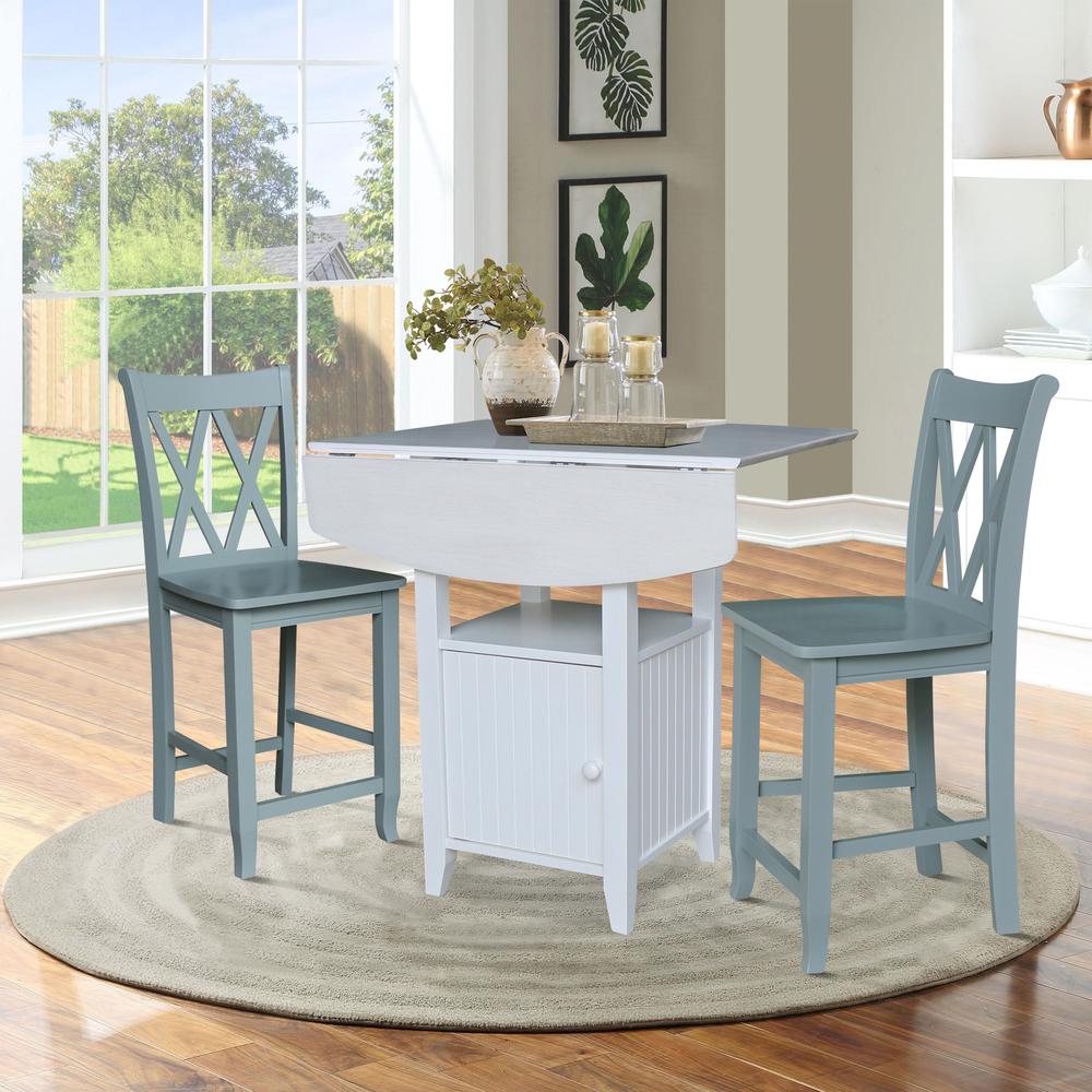 Dual Drop Leaf Bistro Table Counter Height With Storage, 2 Counter Height Stools. Picture 4