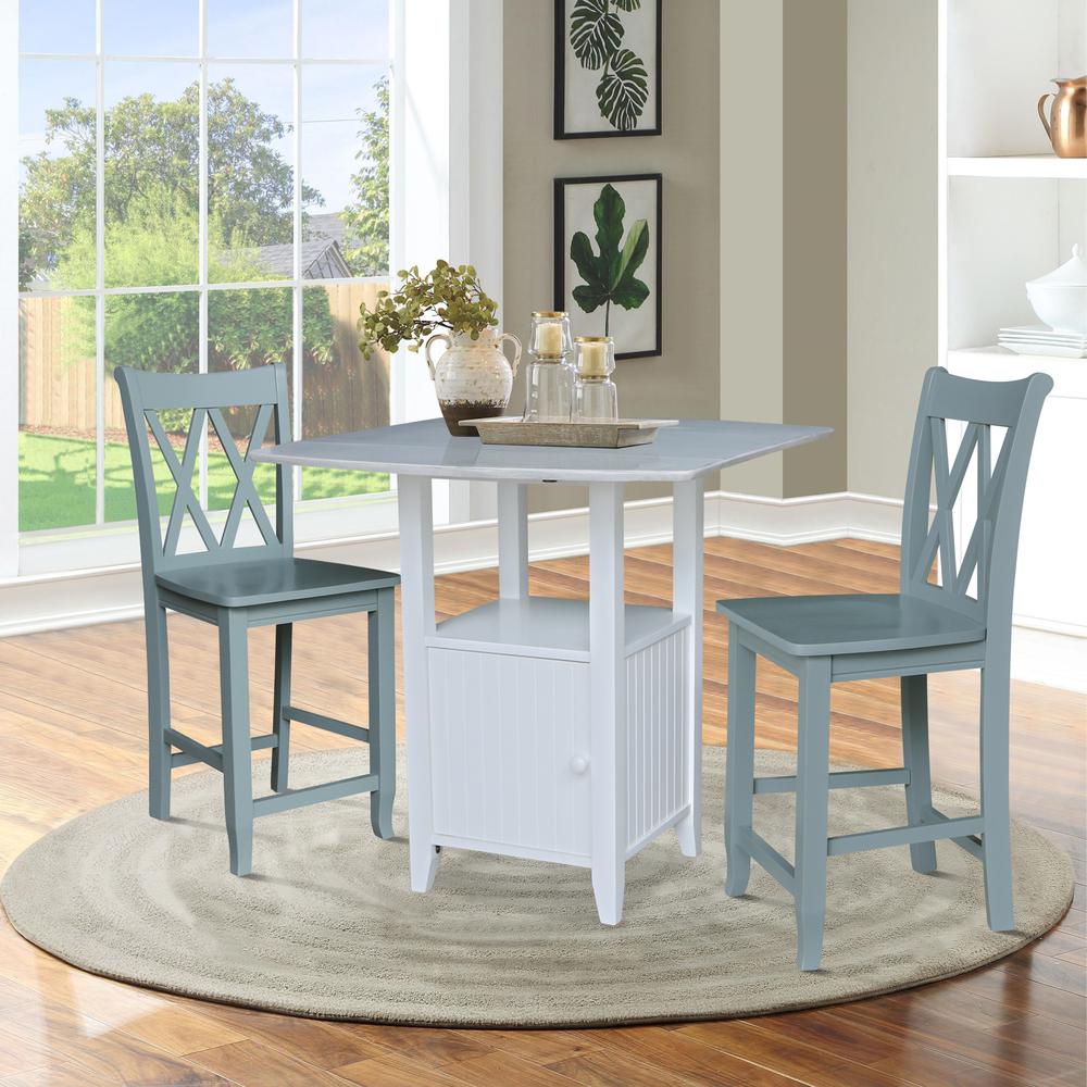 Dual Drop Leaf Bistro Table Counter Height With Storage, 2 Counter Height Stools. Picture 2