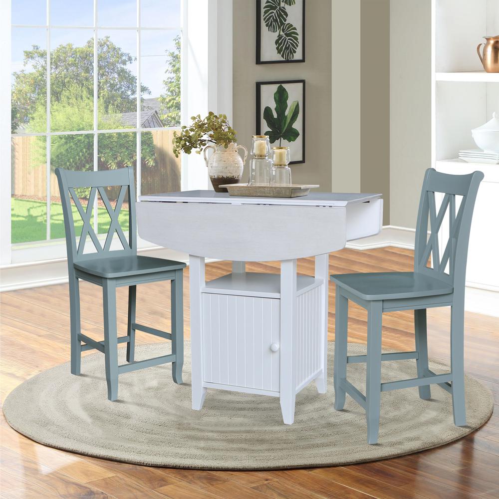 Dual Drop Leaf Bistro Table Counter Height With Storage, 2 Counter Height Stools. Picture 6