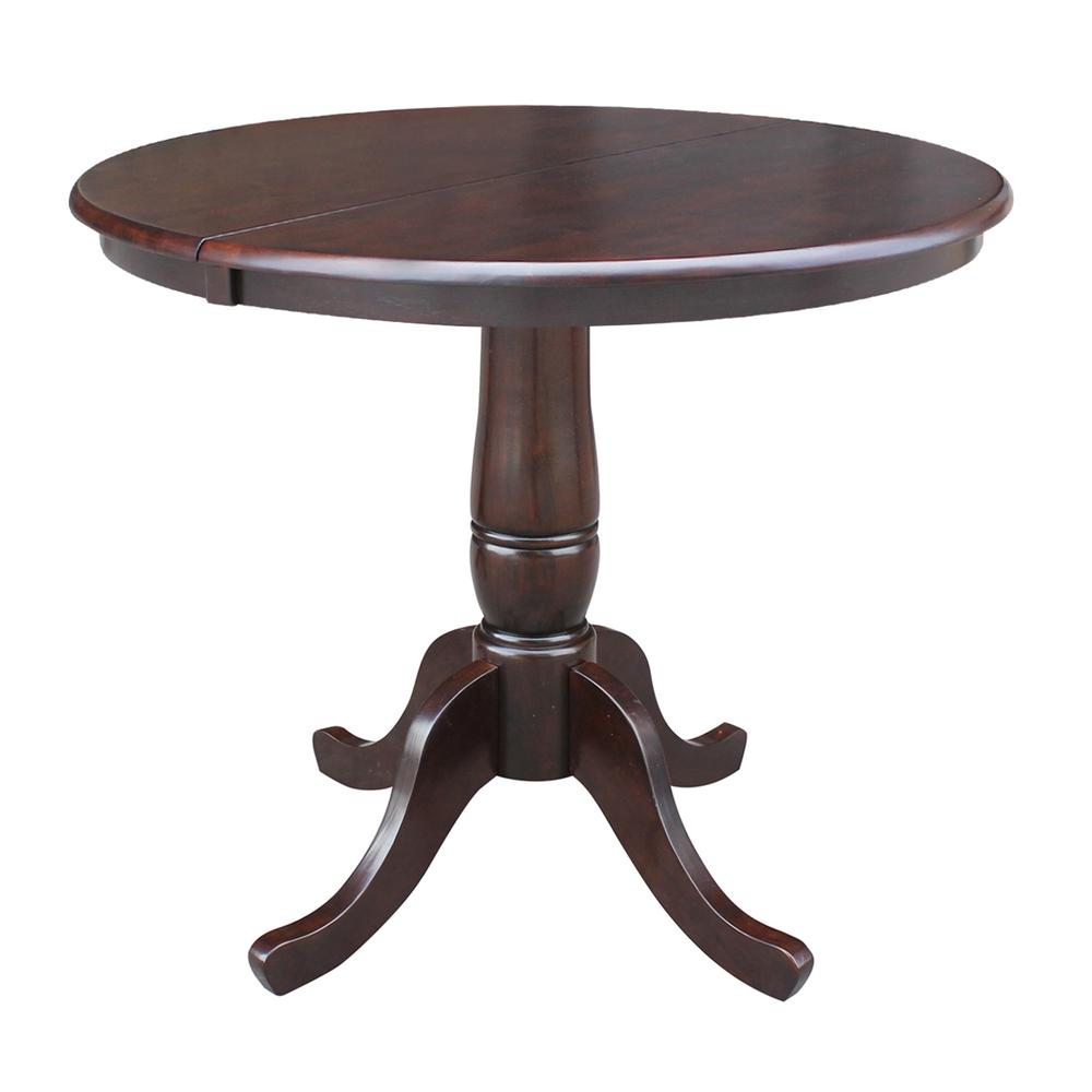 36" Round Top Pedestal Table With 12" Leaf - 28.9"H - Dining Height, Rich Mocha. Picture 62