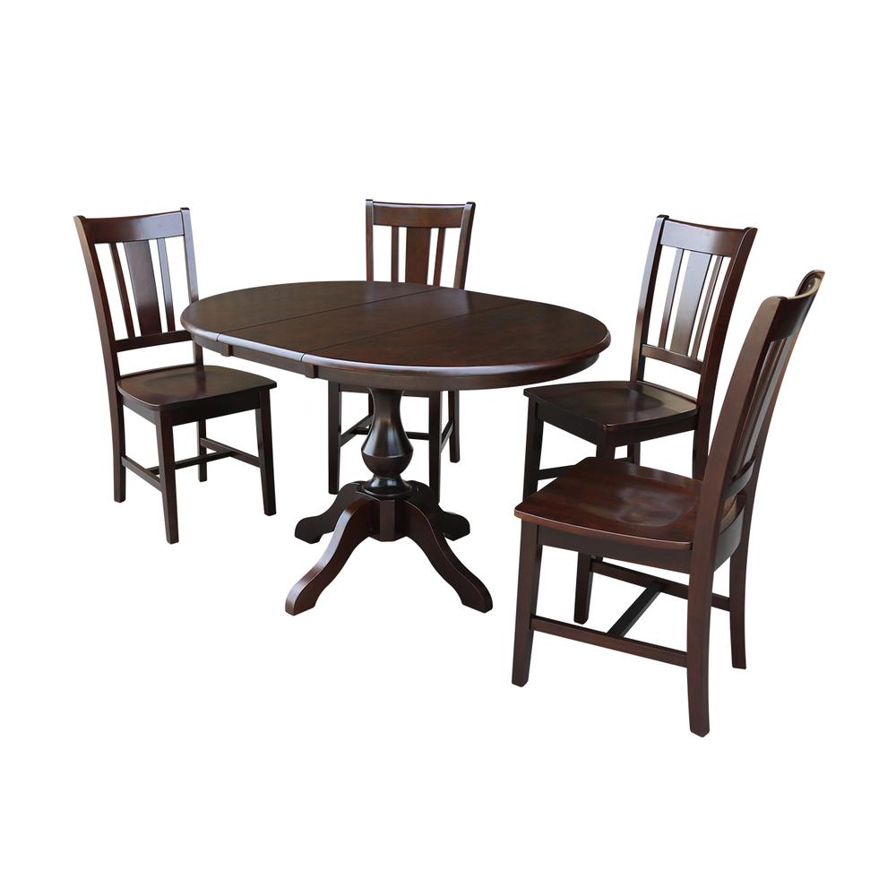 36" Round Top Pedestal Table With 12" Leaf - 28.9"H - Dining Height, Rich Mocha. Picture 16