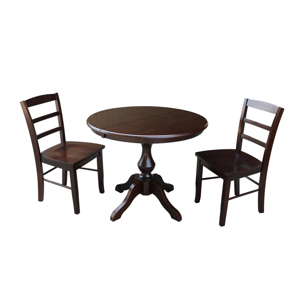 36" Round Top Pedestal Table With 12" Leaf - 28.9"H - Dining Height, Rich Mocha. Picture 17