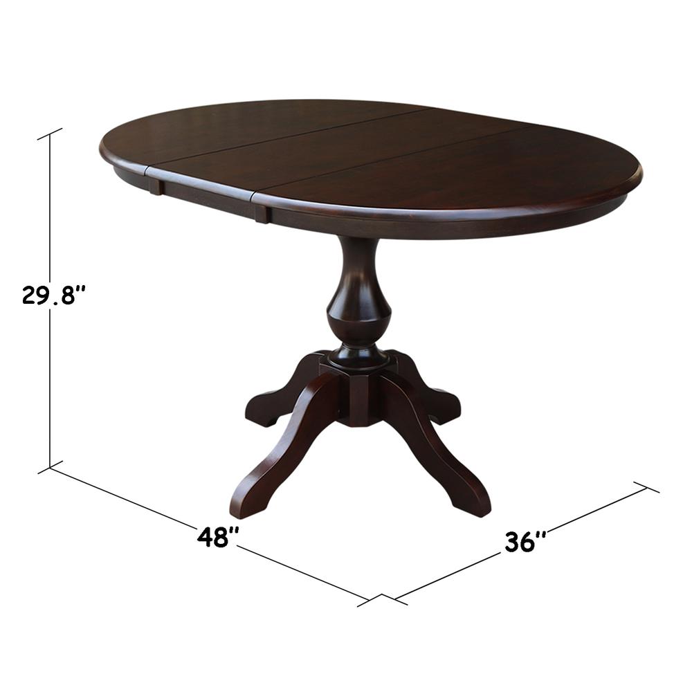 36" Round Top Pedestal Table With 12" Leaf - 28.9"H - Dining Height, Rich Mocha. Picture 6