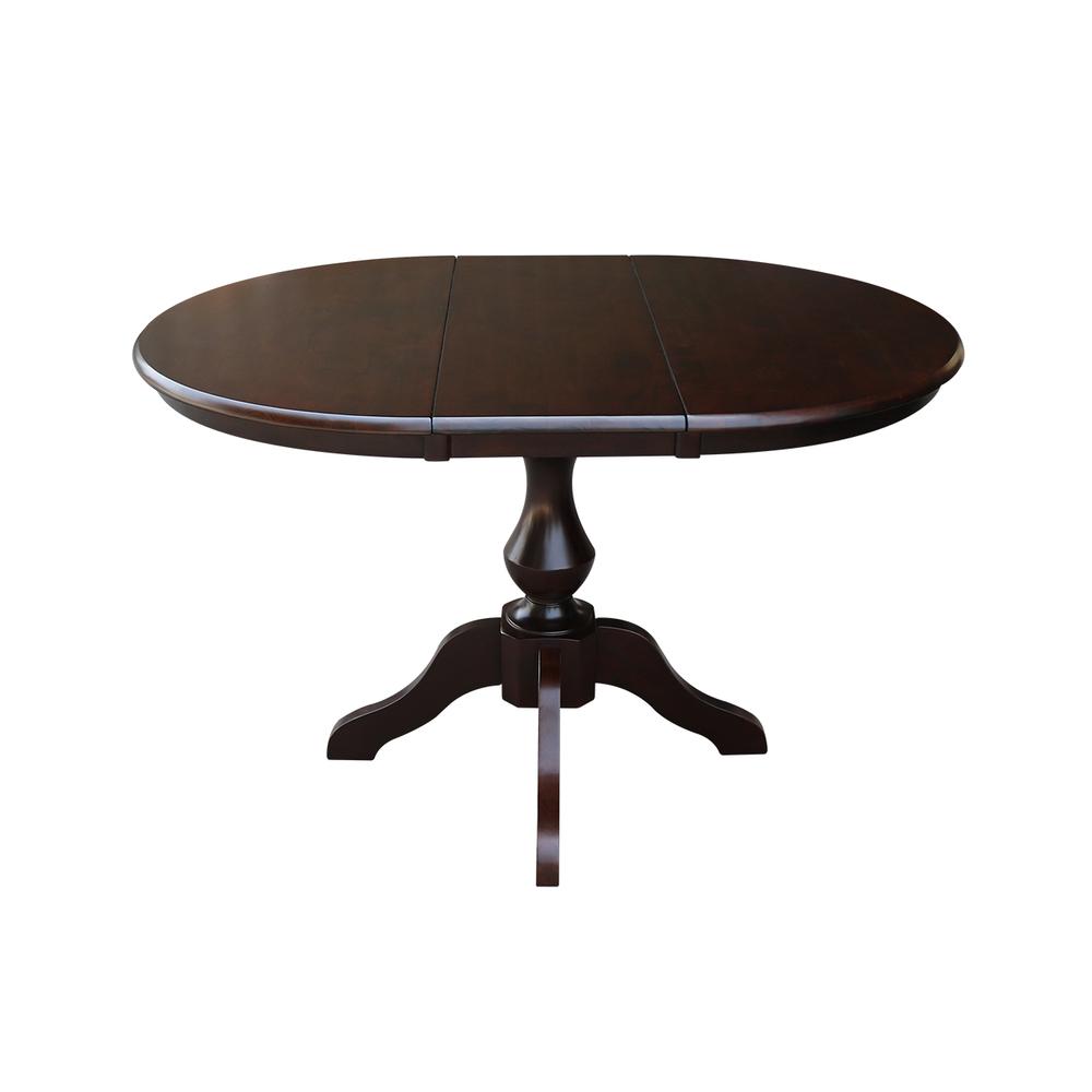 36" Round Top Pedestal Table With 12" Leaf - 28.9"H - Dining Height, Rich Mocha. Picture 7