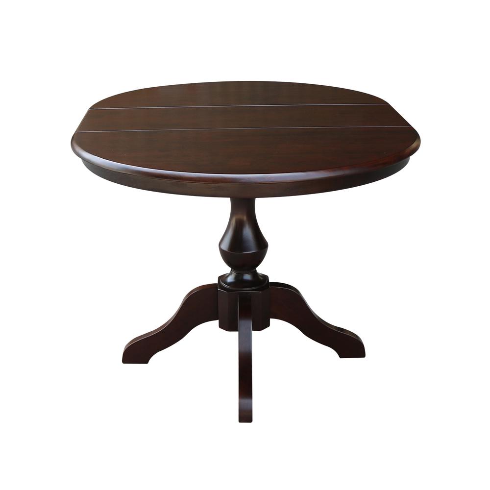 36" Round Top Pedestal Table With 12" Leaf - 28.9"H - Dining Height, Rich Mocha. Picture 9