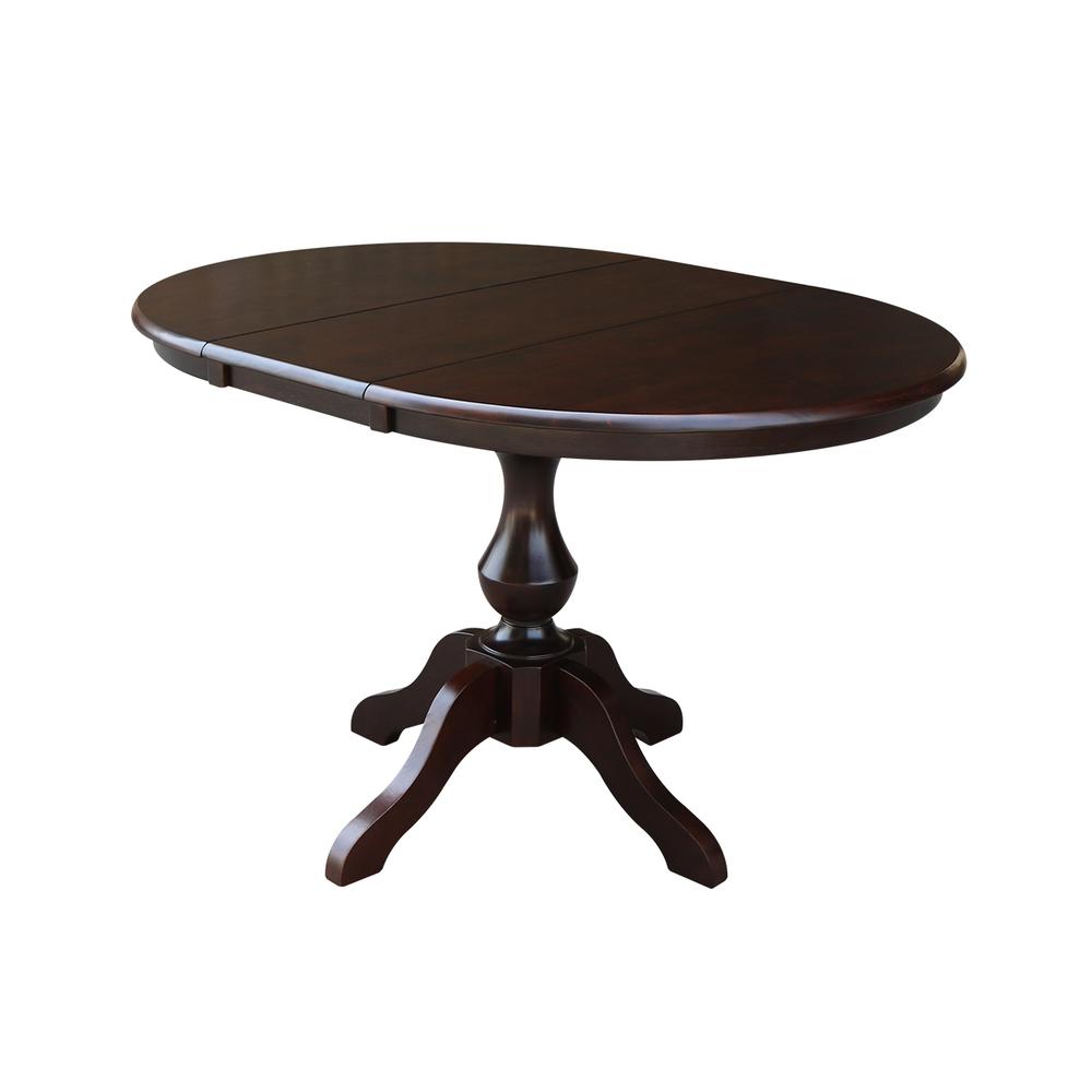 36" Round Top Pedestal Table With 12" Leaf - 28.9"H - Dining Height, Rich Mocha. Picture 14