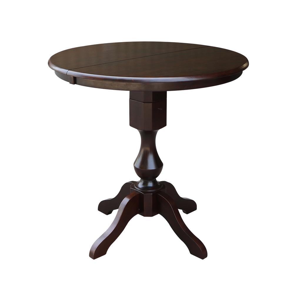 36" Round Top Pedestal Table With 12" Leaf - 28.9"H - Dining Height, Rich Mocha. Picture 27