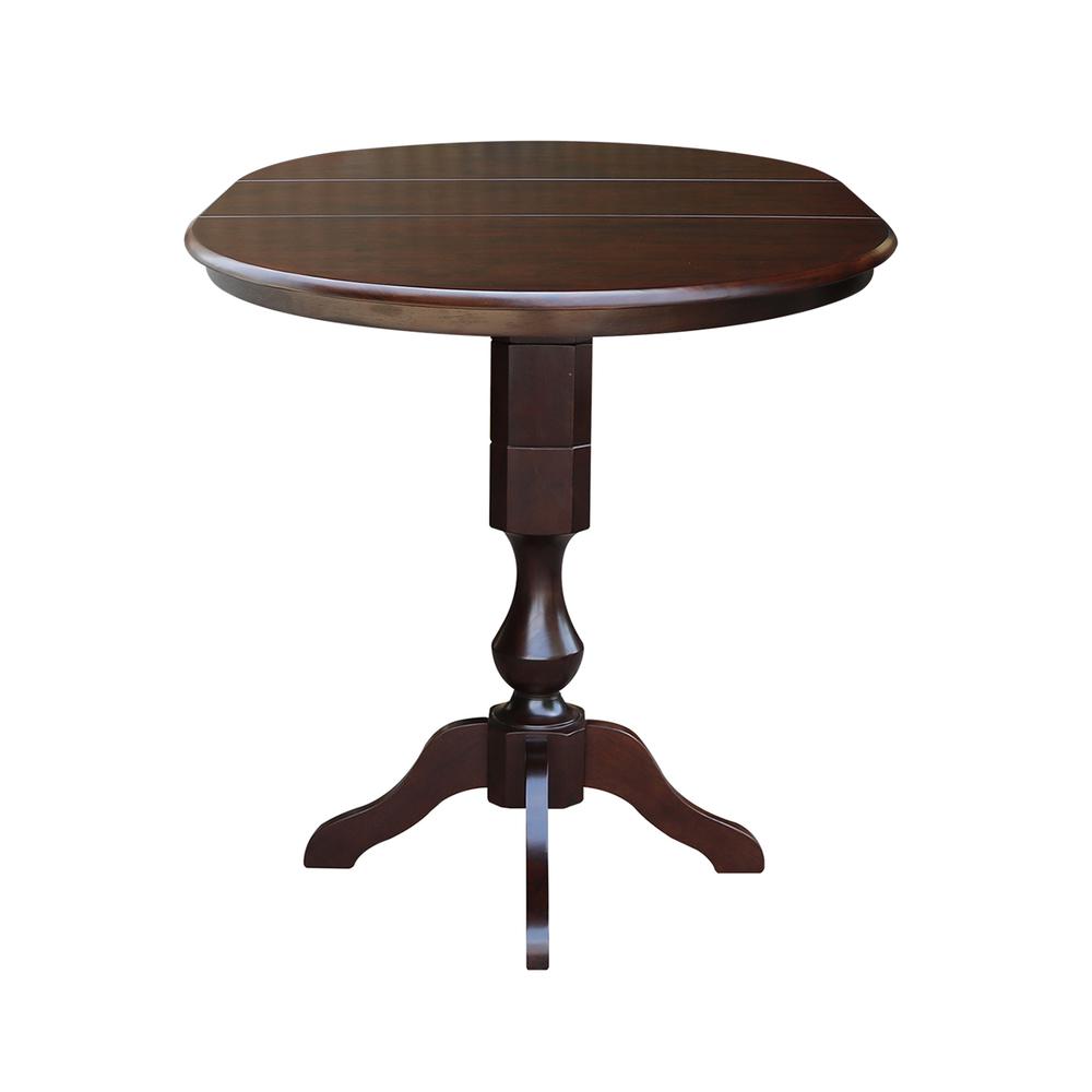 36" Round Top Pedestal Table With 12" Leaf - 28.9"H - Dining Height, Rich Mocha. Picture 23