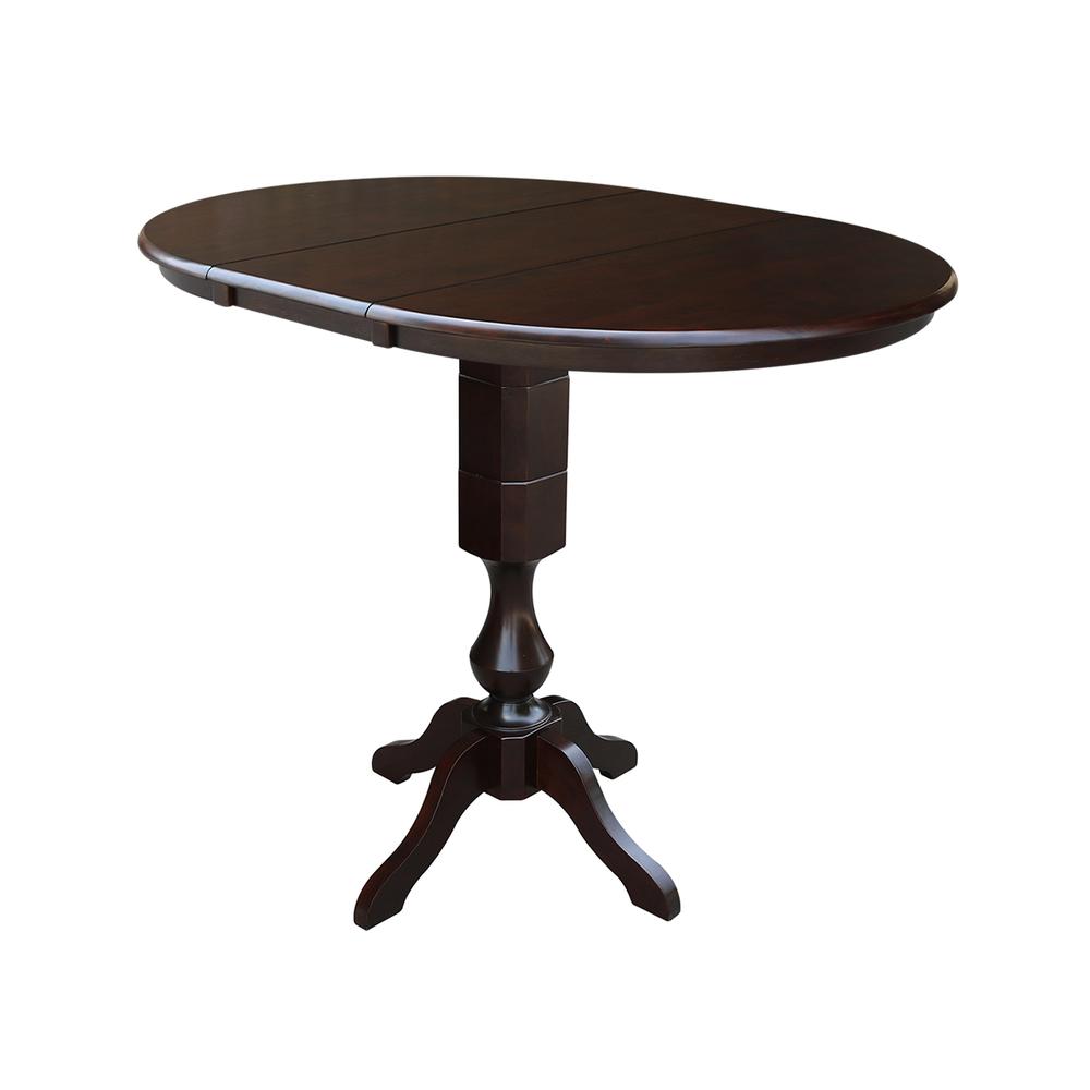 36" Round Top Pedestal Table With 12" Leaf - 28.9"H - Dining Height, Rich Mocha. Picture 25