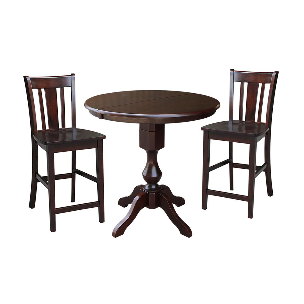 36" Round Top Pedestal Table With 12" Leaf - 28.9"H - Dining Height, Rich Mocha. Picture 26