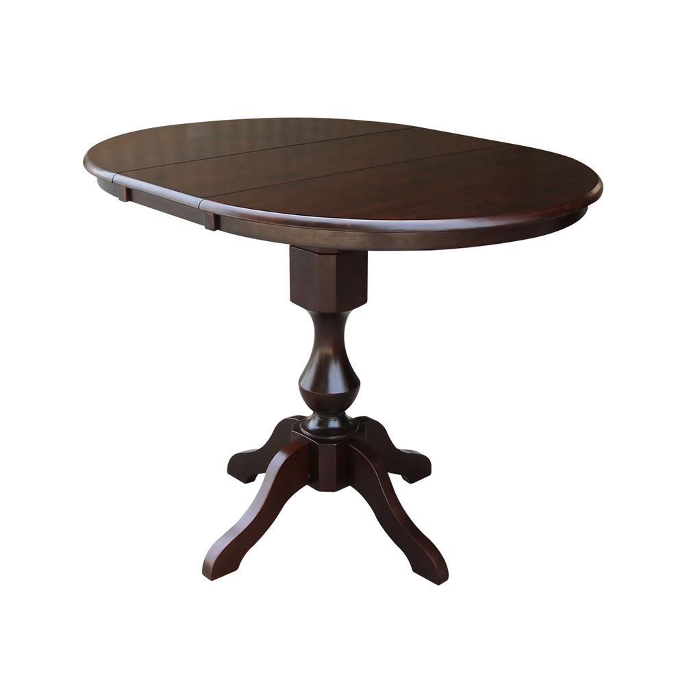 36" Round Top Pedestal Table With 12" Leaf - 28.9"H - Dining Height, Rich Mocha. Picture 20