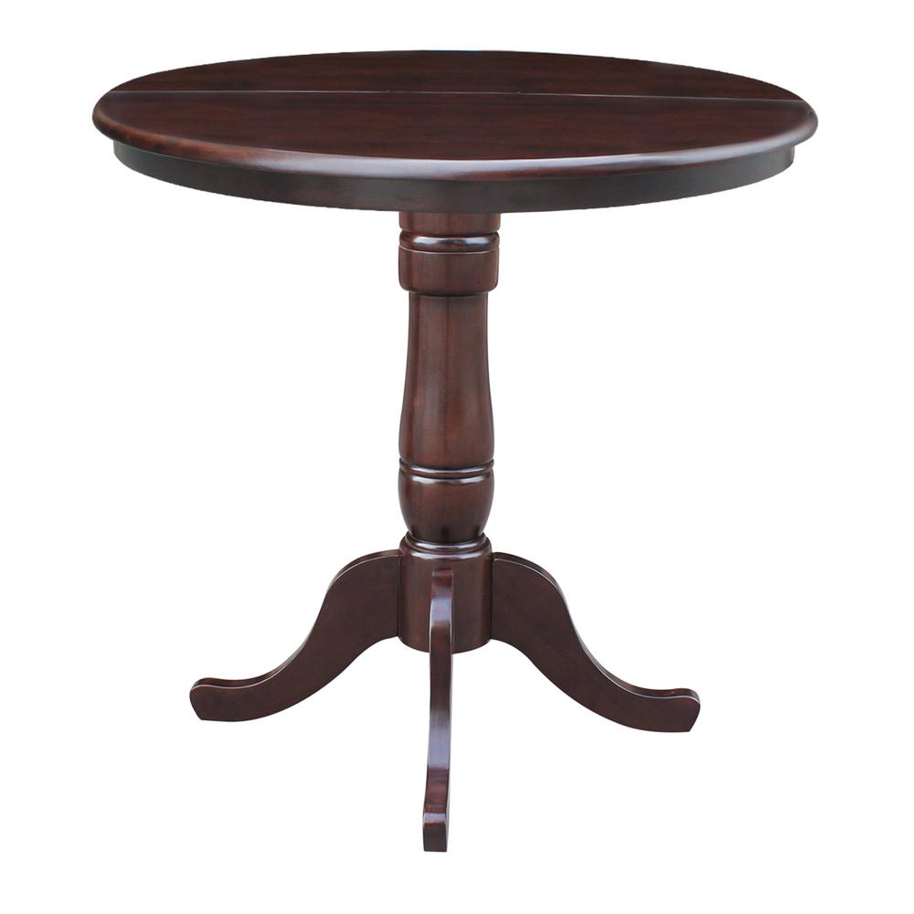 36" Round Top Pedestal Table With 12" Leaf - 28.9"H - Dining Height, Rich Mocha. Picture 54
