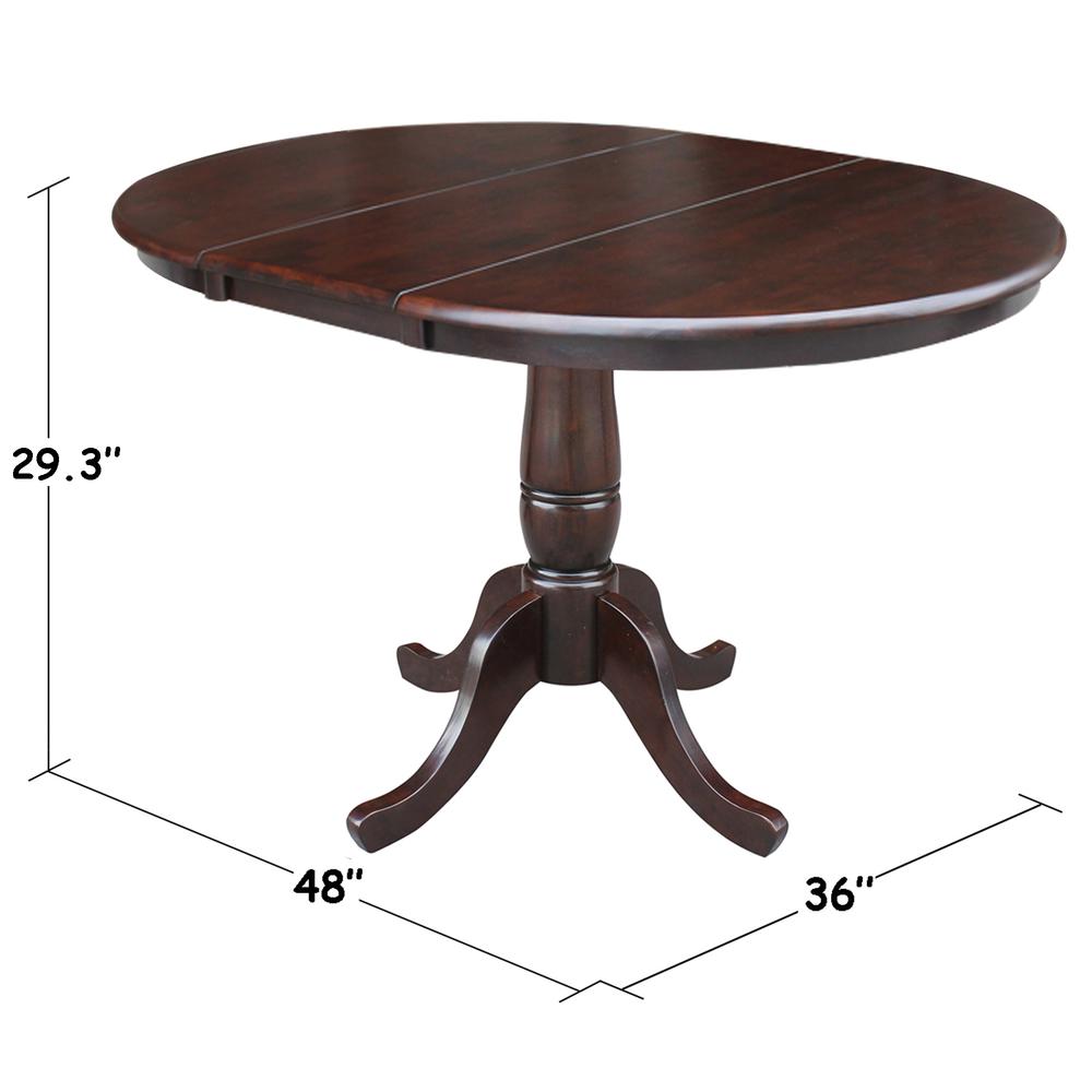 36" Round Top Pedestal Table With 12" Leaf - 28.9"H - Dining Height, Rich Mocha. Picture 1