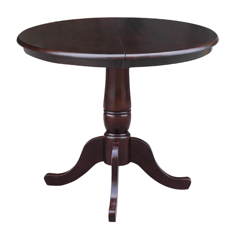 36" Round Top Pedestal Table With 12" Leaf - 28.9"H - Dining Height, Rich Mocha. Picture 3