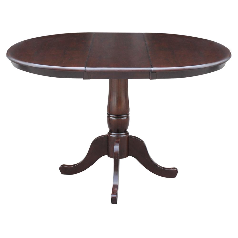 36" Round Top Pedestal Table With 12" Leaf - 28.9"H - Dining Height, Rich Mocha. Picture 2