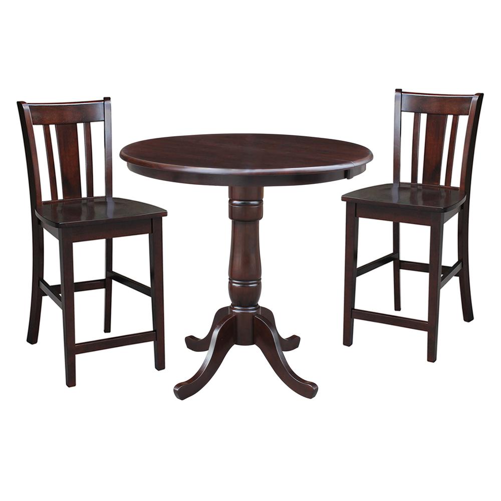 36" Round Top Pedestal Table With 12" Leaf - 28.9"H - Dining Height, Rich Mocha. Picture 61