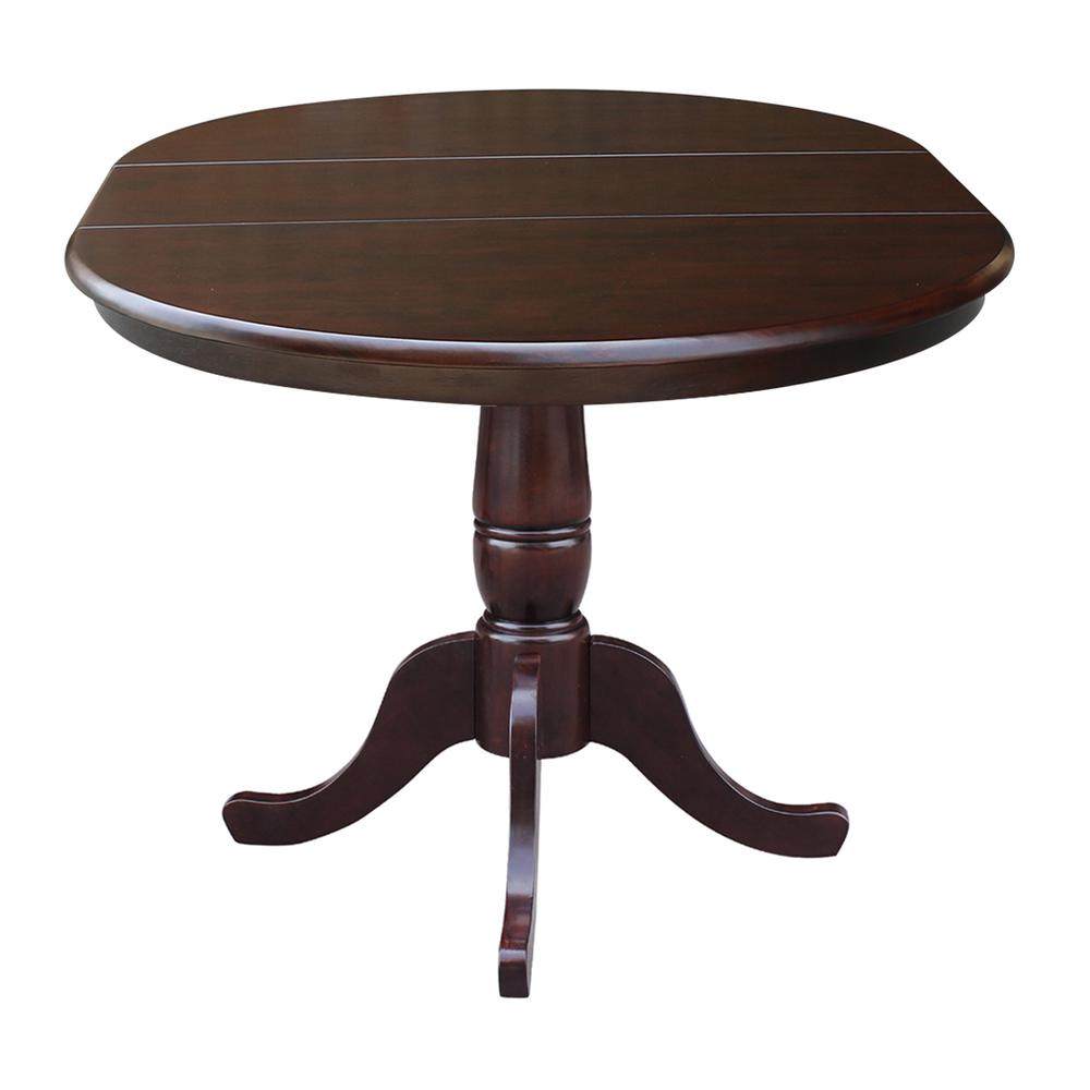 36" Round Top Pedestal Table With 12" Leaf - 28.9"H - Dining Height, Rich Mocha. Picture 4