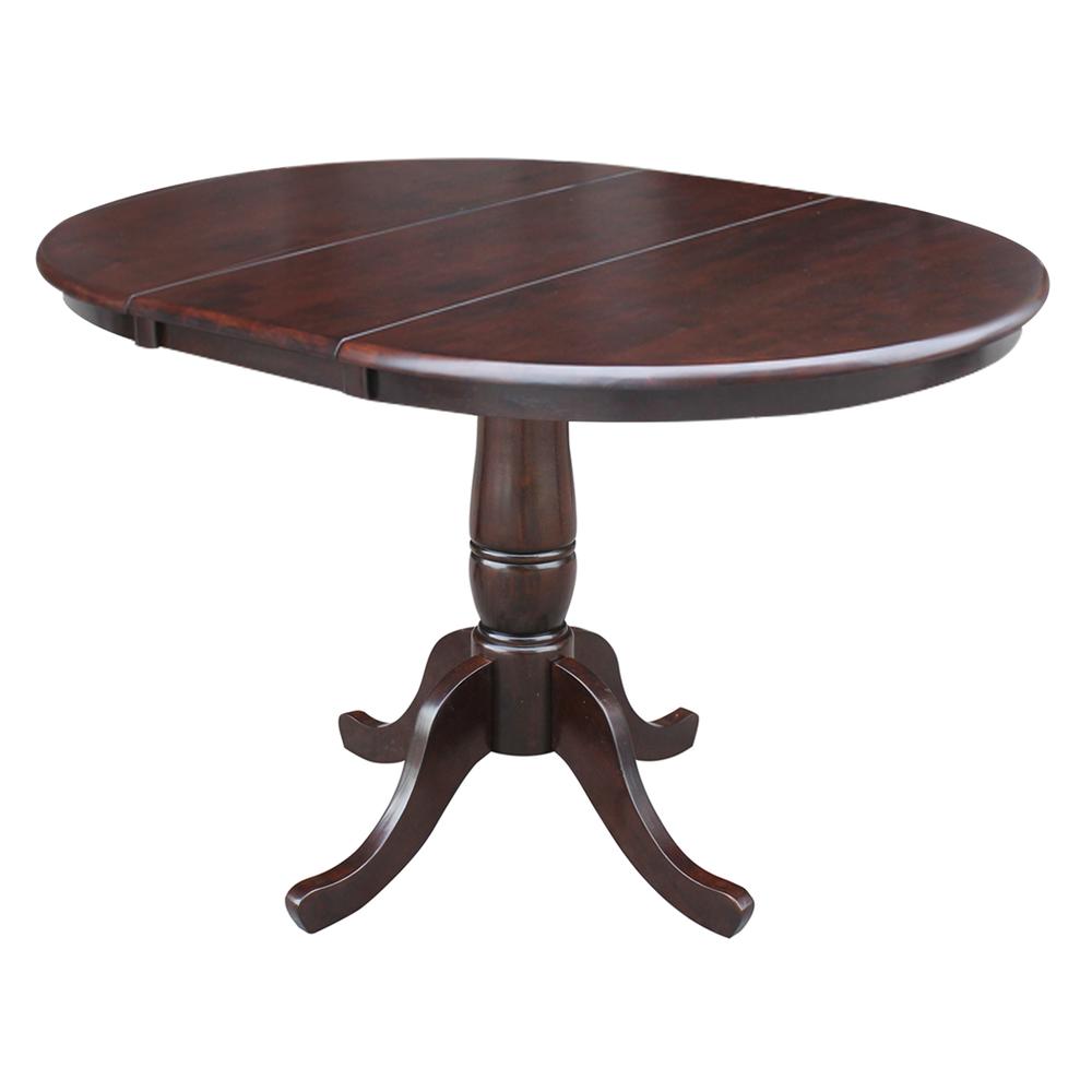 36" Round Top Pedestal Table With 12" Leaf - 28.9"H - Dining Height, Rich Mocha. Picture 5