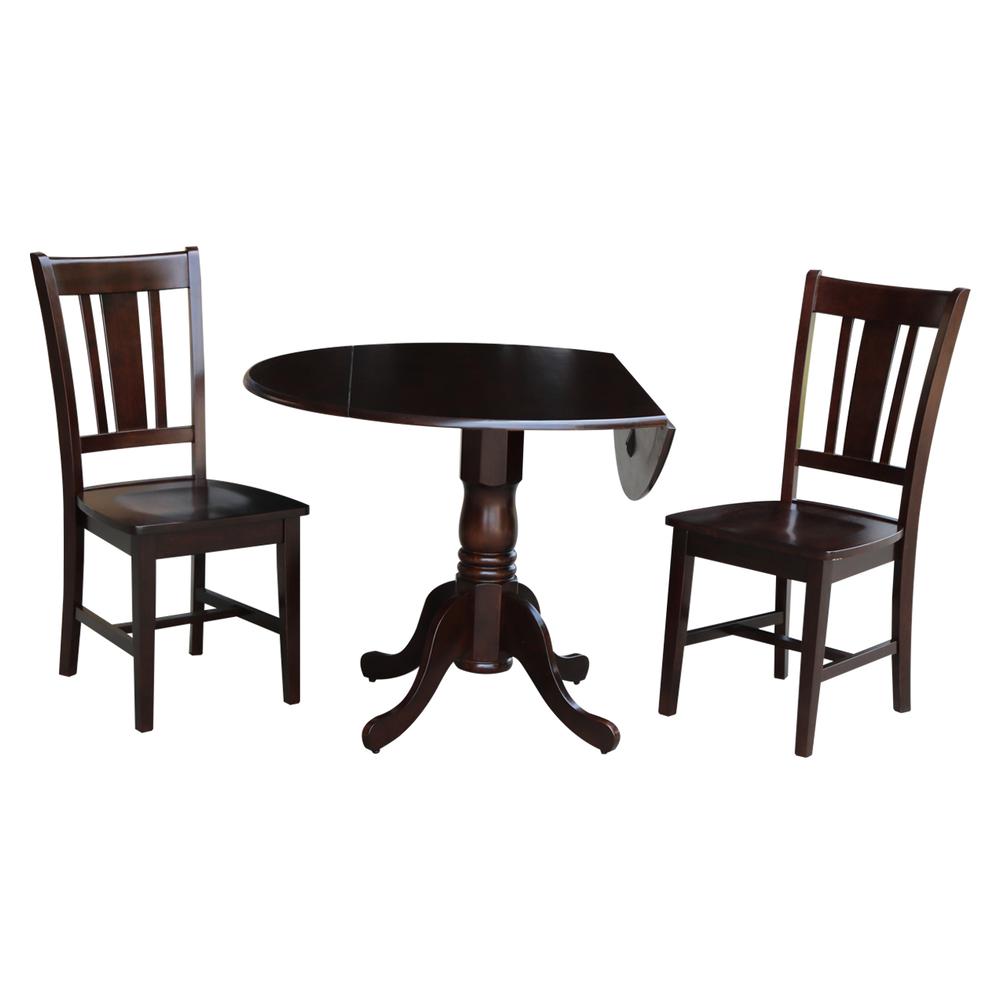 42" Dual Drop Leaf Table With 2 San Remo Chairs, Rich Mocha. Picture 1