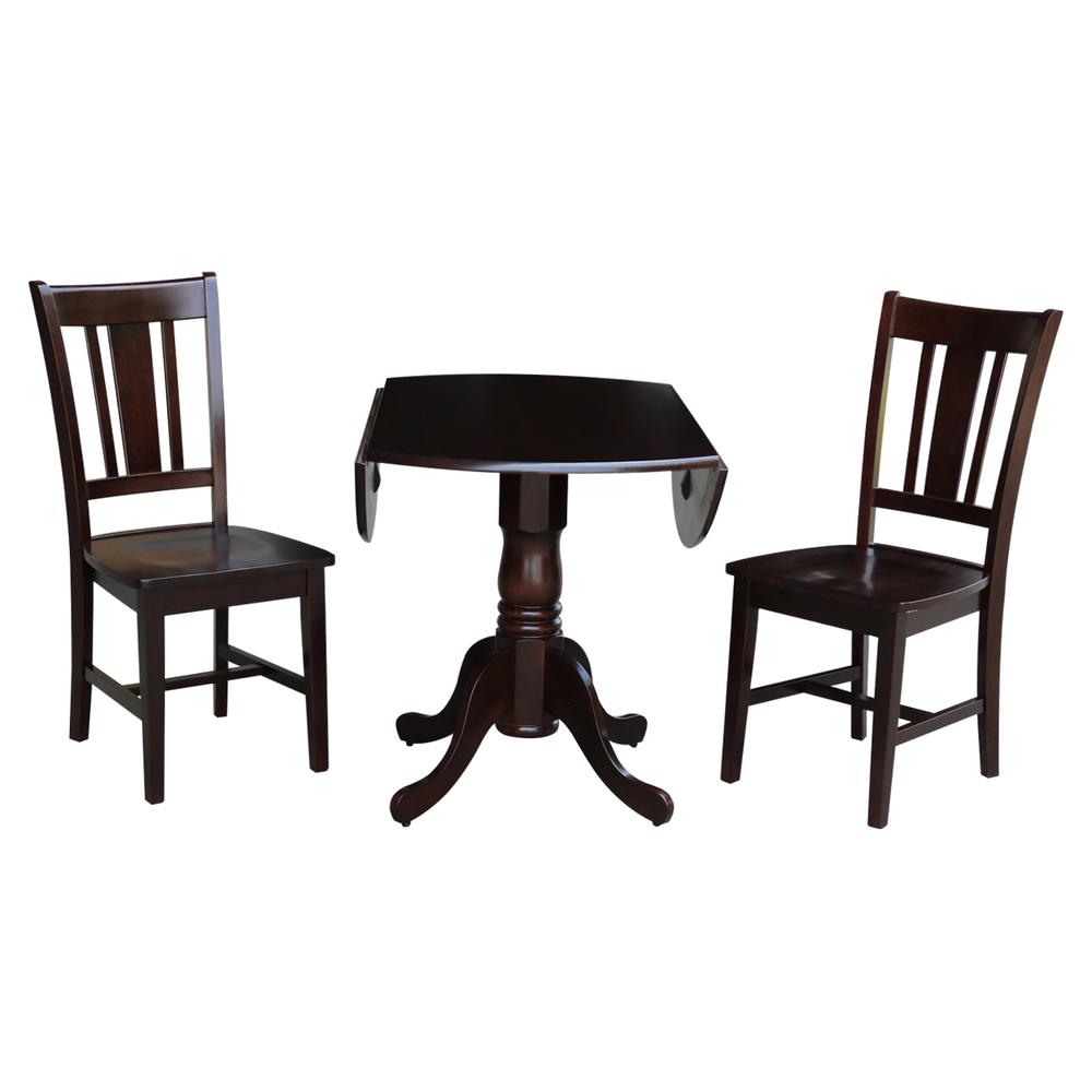 42" Dual Drop Leaf Table With 2 San Remo Chairs, Rich Mocha. Picture 2