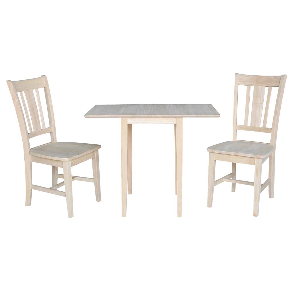 Small Drop Leaf Dining Table with 2 Splat Back Chairs - 3 Piece Dining Set. Picture 1