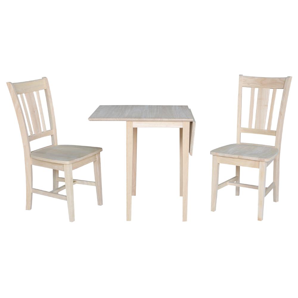 Small Drop Leaf Dining Table with 2 Splat Back Chairs - 3 Piece Dining Set. Picture 2