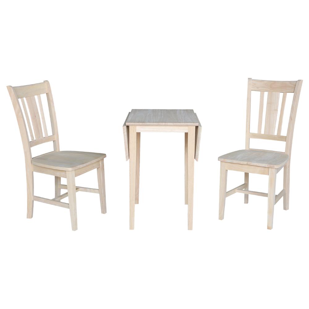 Small Drop Leaf Dining Table with 2 Splat Back Chairs - 3 Piece Dining Set. Picture 3