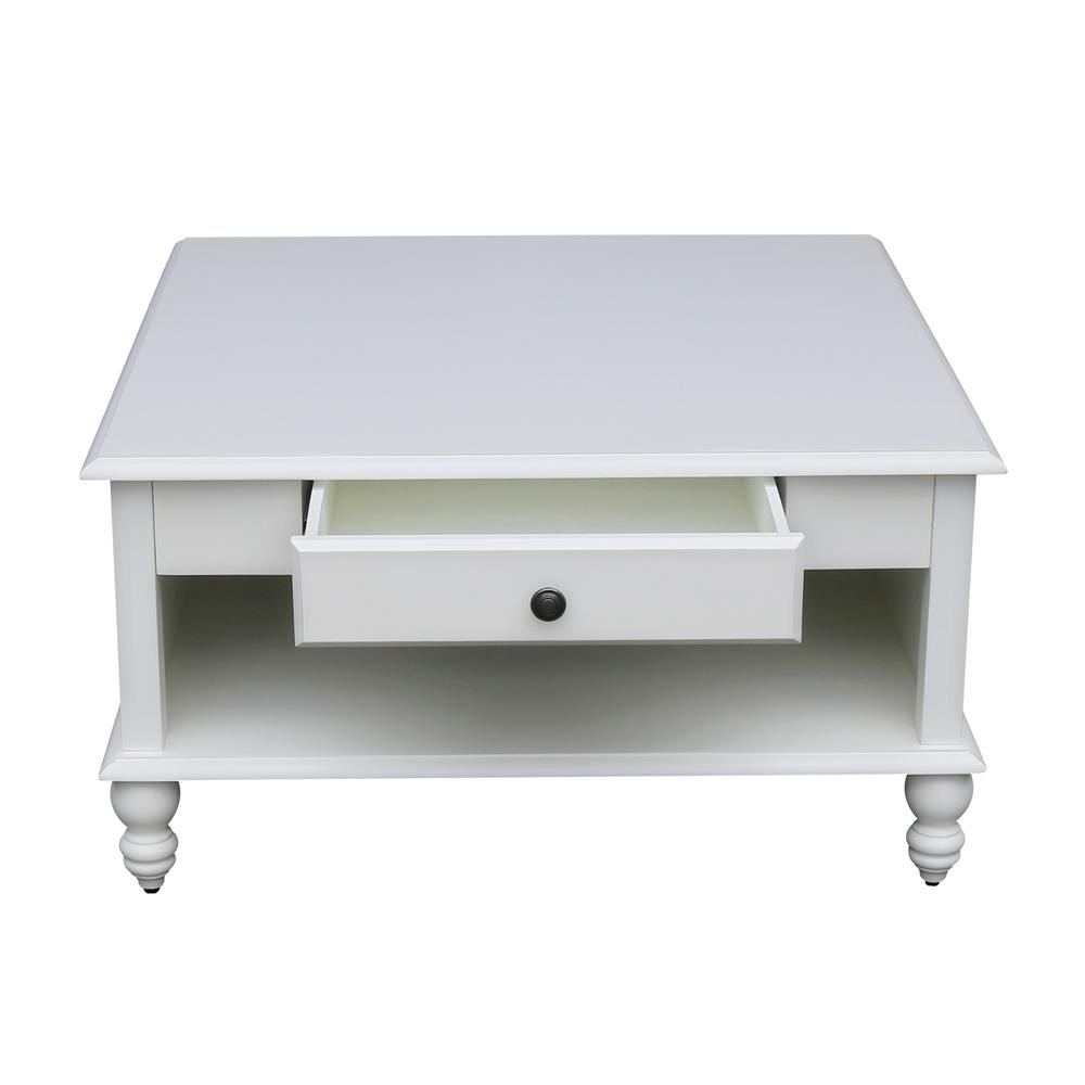 Cottage Collection Square Coffee Table with Drawer in White, Beach white - hand rubbed. Picture 8