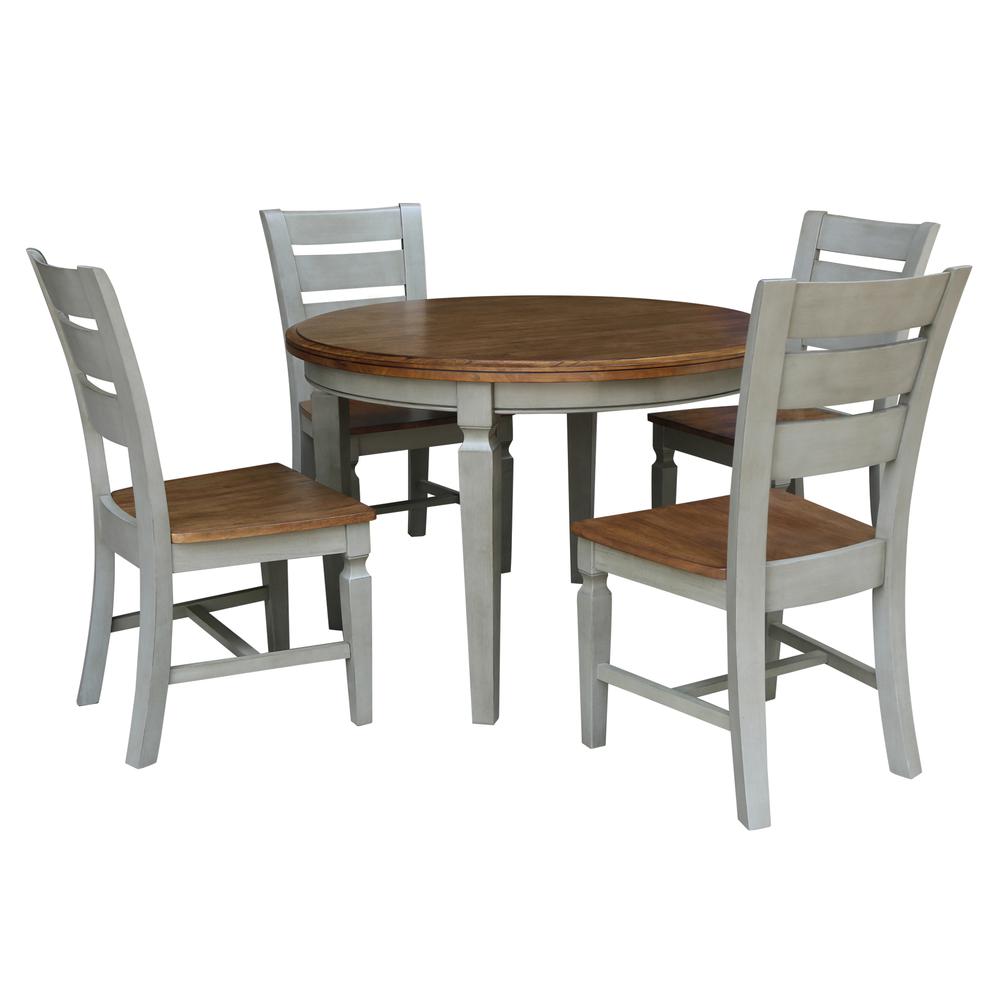 44 in. Round Top Dining Table with 4 Chairs in Hickory/Stone. Picture 1