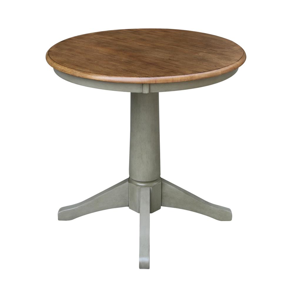 30" Round Top Pedestal Table - Dining Height - Distressed Hickory/Stone Finish. Picture 2