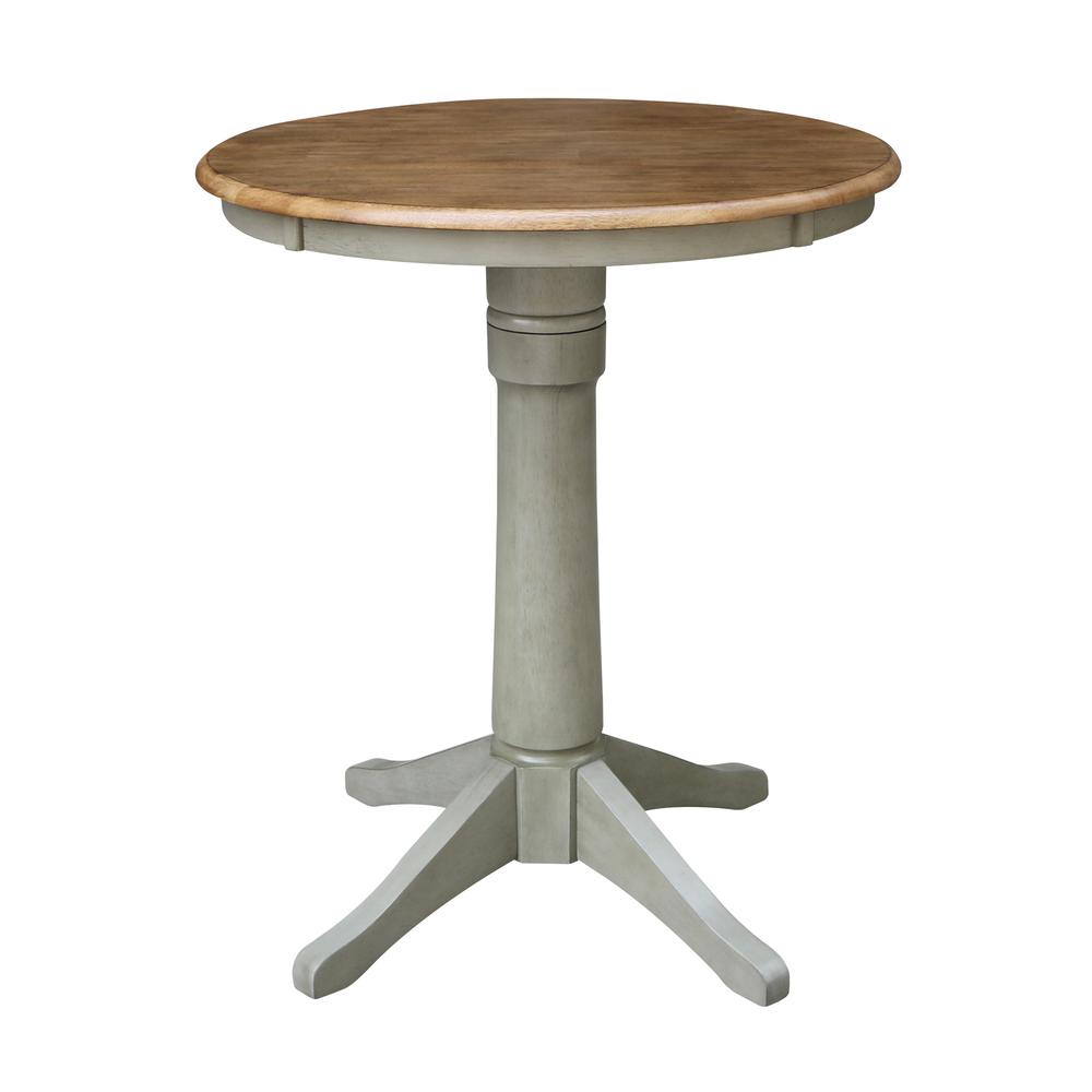 30" Round Top Pedestal Table - Counter Height - Distressed Hickory/Stone Finish. Picture 1