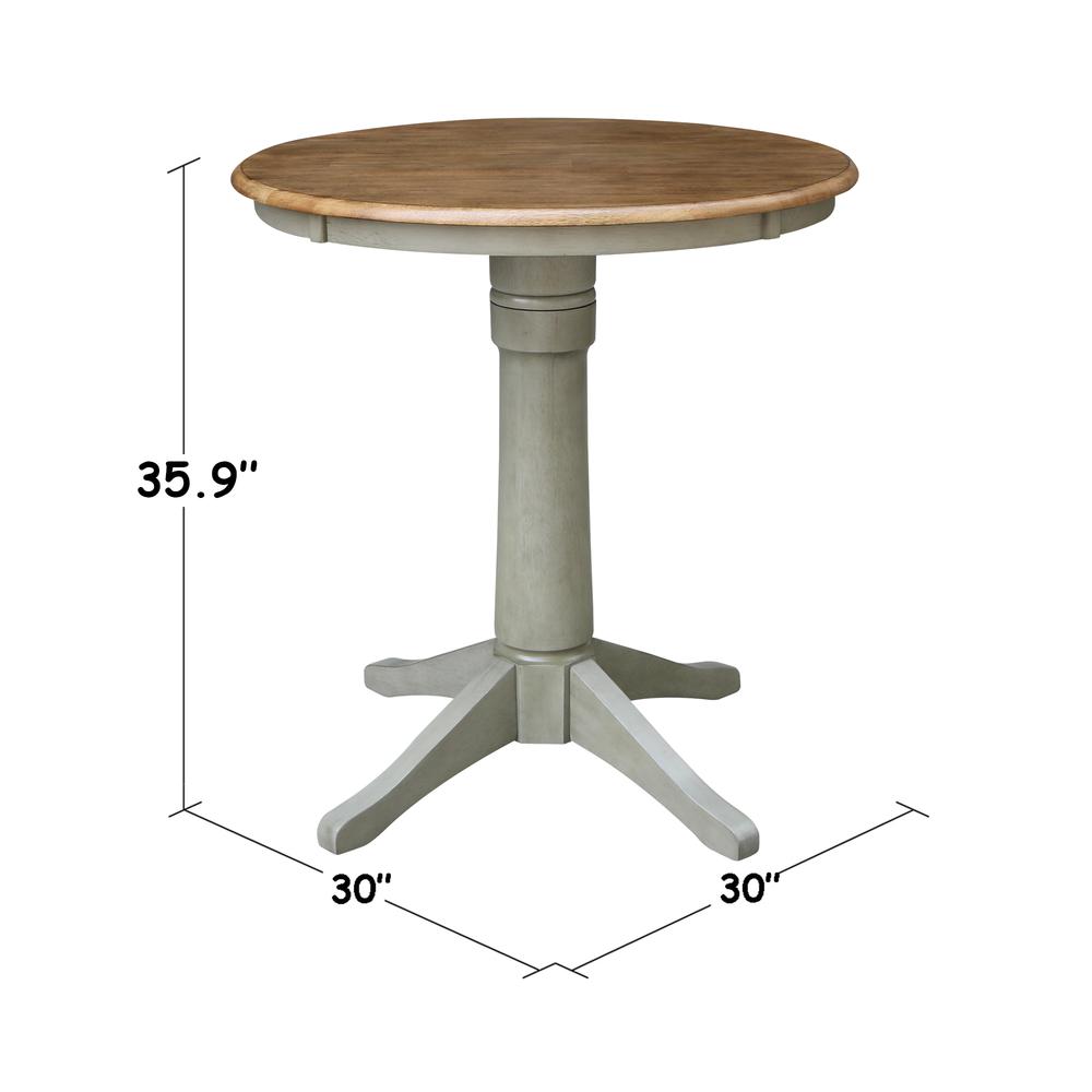 30" Round Top Pedestal Table - Counter Height - Distressed Hickory/Stone Finish. Picture 4