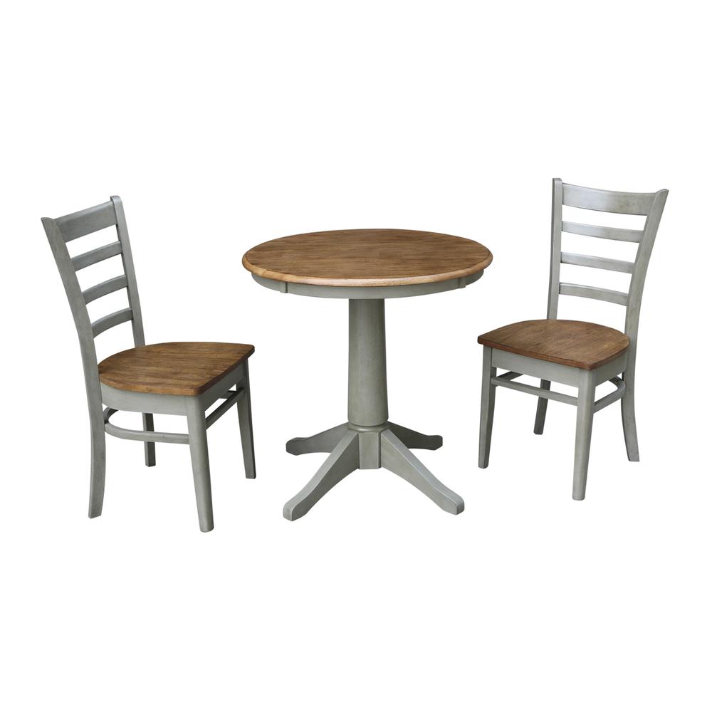 30" Round Top Pedestal Table With 2 Emily Chairs - Set of 3 Pieces. Picture 1
