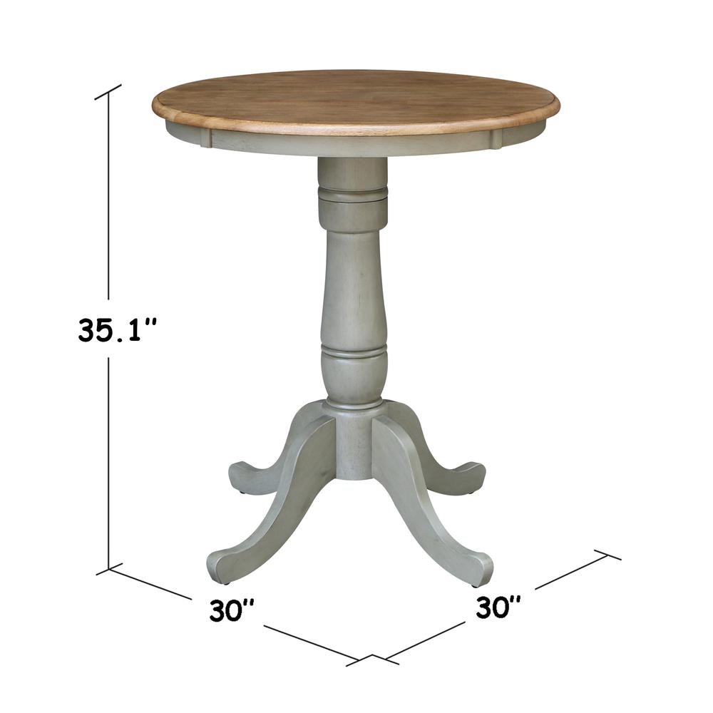 30" Round Top Pedestal Table - Counter Height - Distressed Hickory/Stone Finish. Picture 4