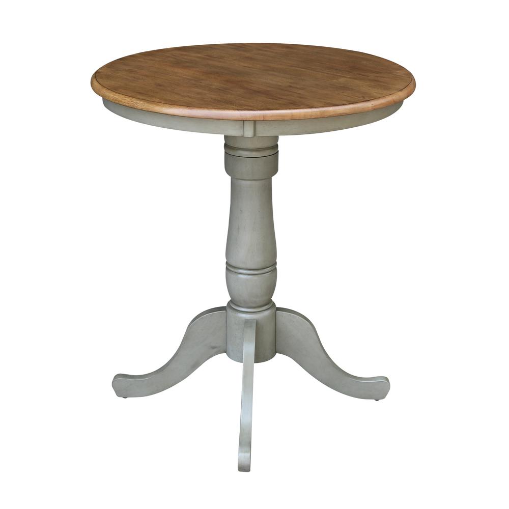 30" Round Top Pedestal Table - Counter Height - Distressed Hickory/Stone Finish. Picture 2