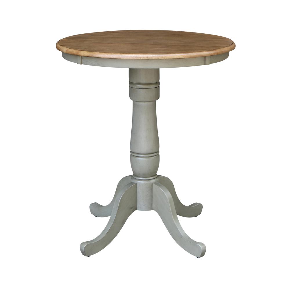 30" Round Pedestal Gathering Height Table With 2 X-Back Counter Height Stools. Picture 2