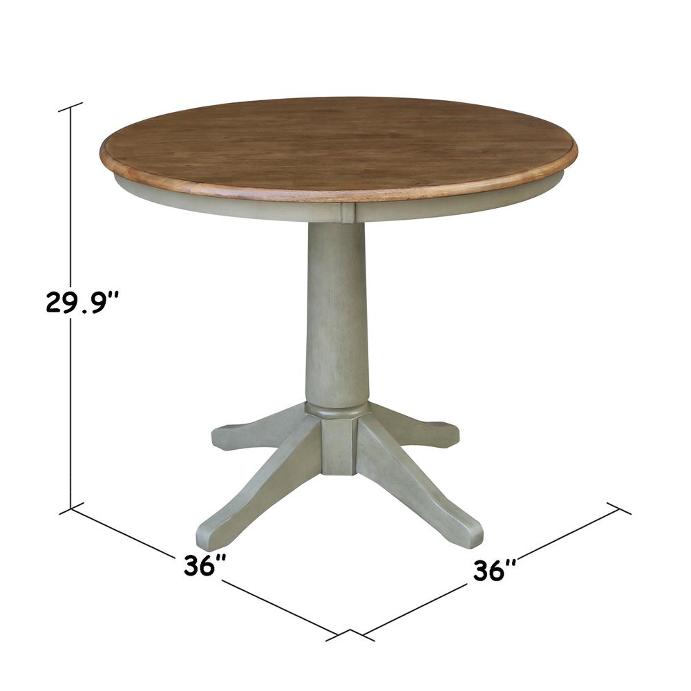 36" Round Top Pedestal Table - Dining Height - Distressed Hickory/Stone Finish. Picture 7