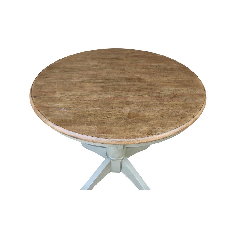 36" Round Top Pedestal Table - Dining Height - Distressed Hickory/Stone Finish. Picture 4