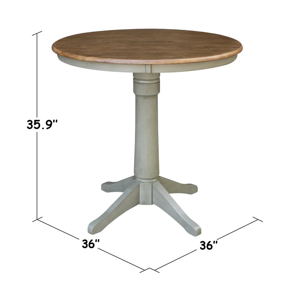 36" Round Top Pedestal Table - Counter Height - Distressed Hickory/Stone Finish. Picture 4