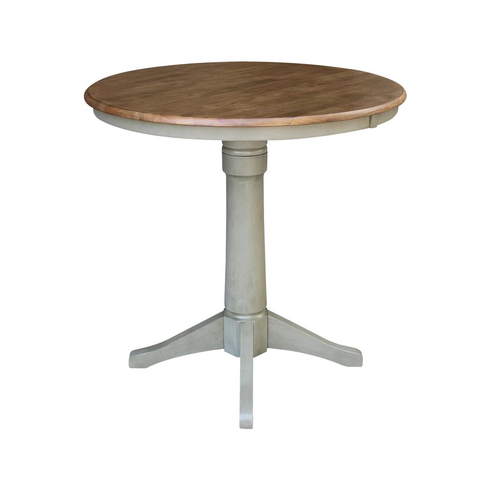 36" Round Top Pedestal Table - Counter Height - Distressed Hickory/Stone Finish. Picture 2