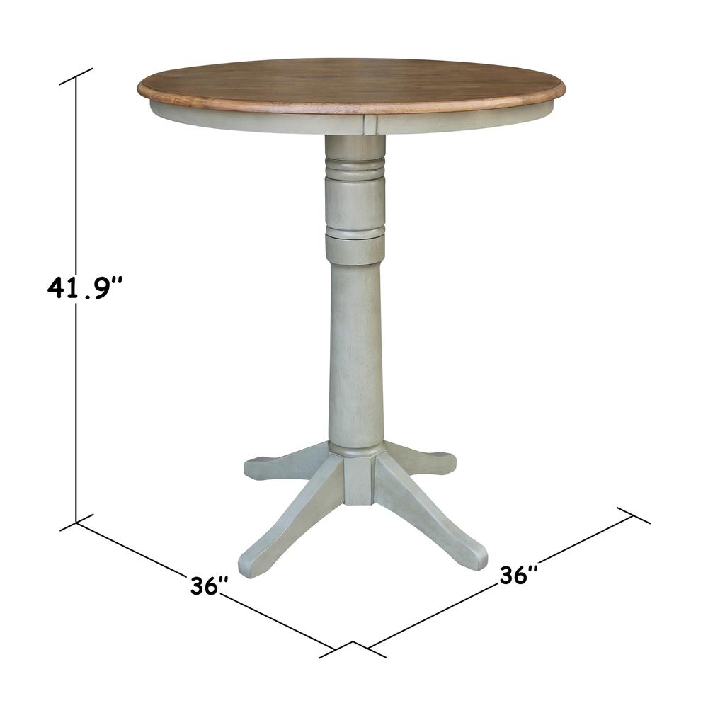 36" Round Top Pedestal Table - Bar Height - Distressed Hickory/Stone Finish. Picture 4
