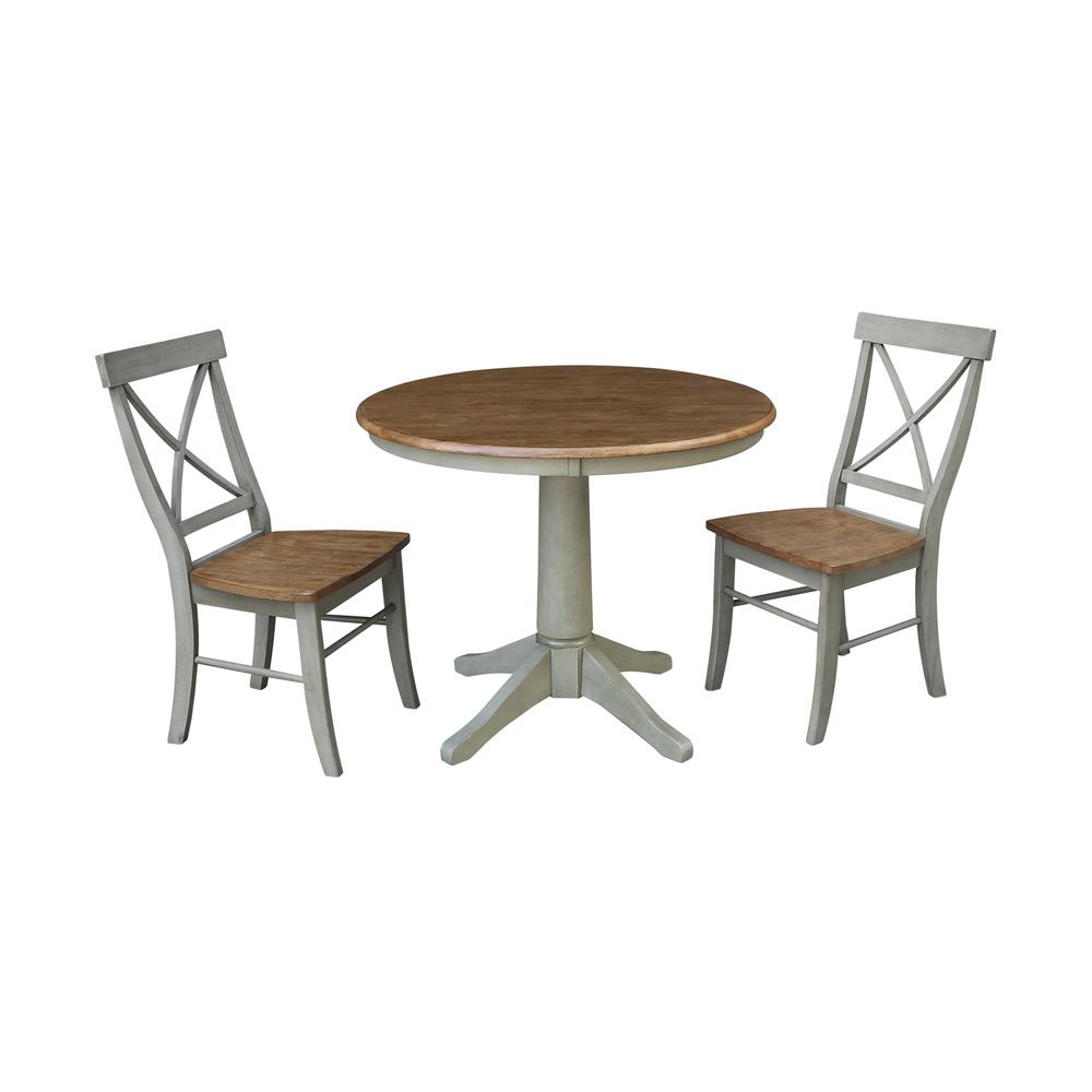 36" Round Top Pedestal Table With 2 X-Back Chairs - Set of 3 Pieces. Picture 1