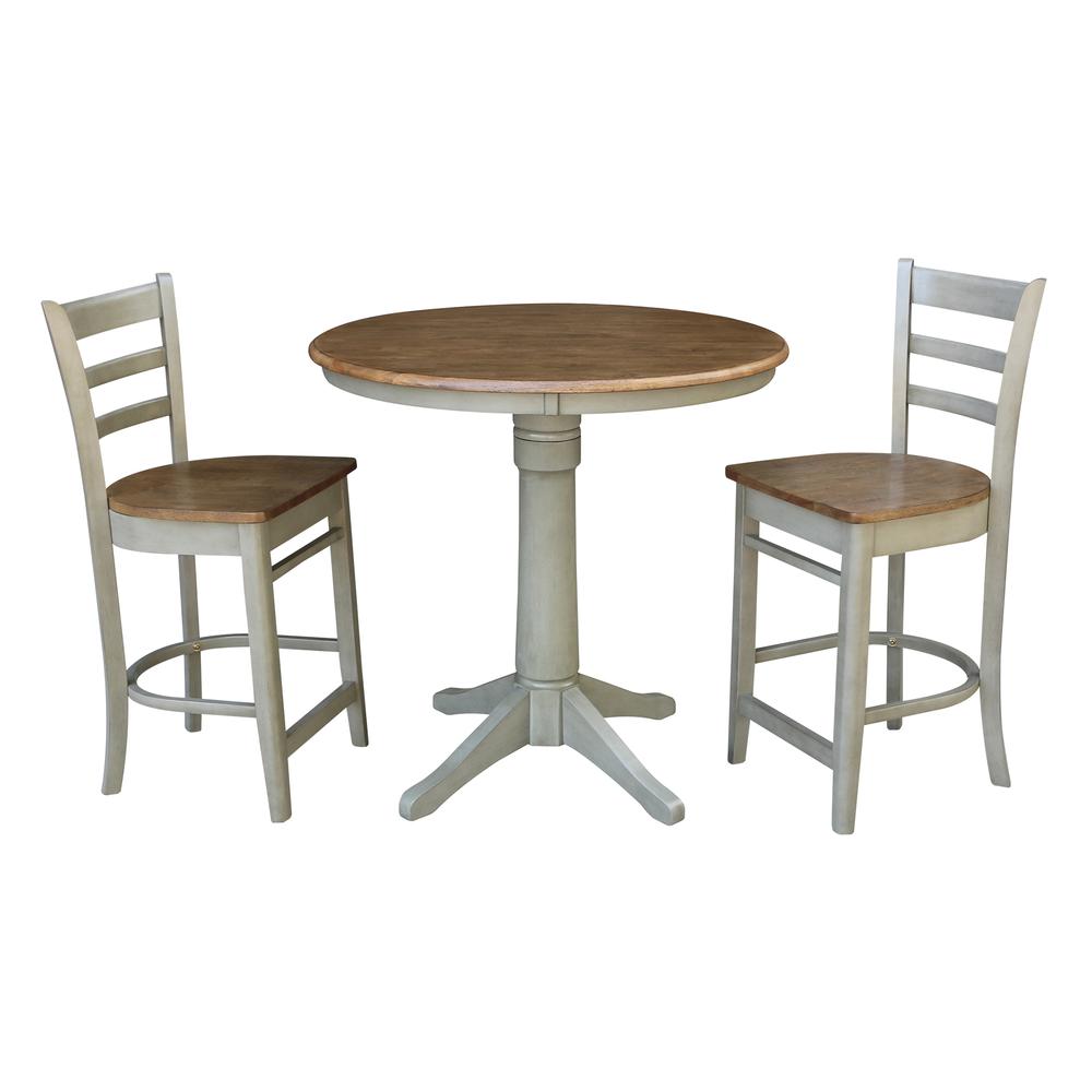 36" Round Pedestal Gathering Height Table With 2 Emily Counter Height Stools. Picture 1