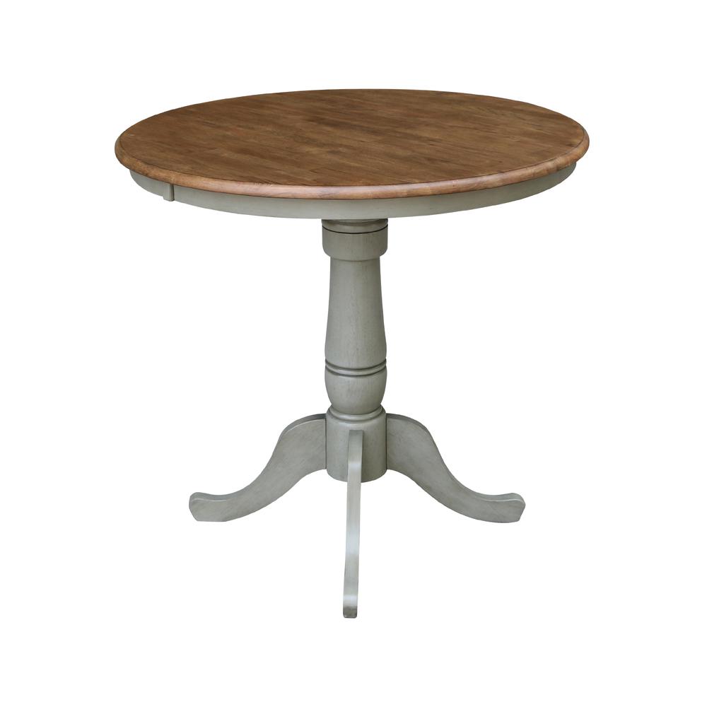 36" Round Top Pedestal Table - Counter Height - Distressed Hickory/Stone Finish. Picture 2