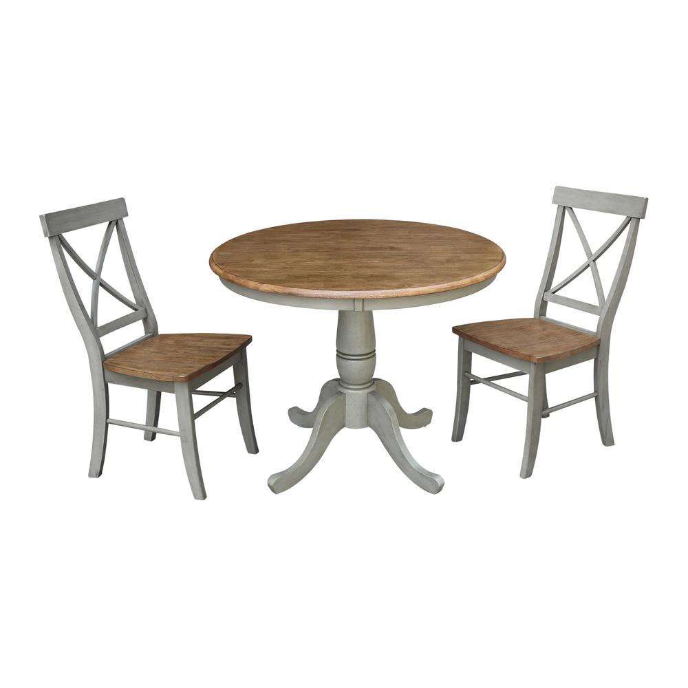 36" Round Top Pedestal Table With 2 X-Back Chairs - Set of 3. Picture 1
