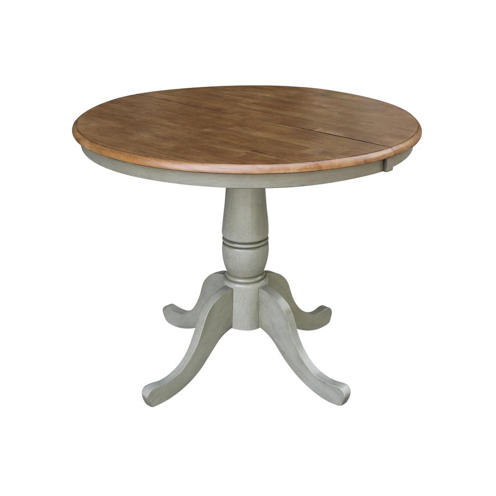 36" Round Top Pedestal Table With 12" Leaf - Dining Height - Hickory/Stone. Picture 1