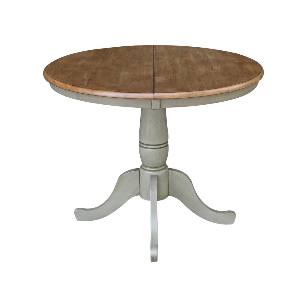 36" Round Top Pedestal Table With 12" Leaf - Dining Height - Hickory/Stone. Picture 2