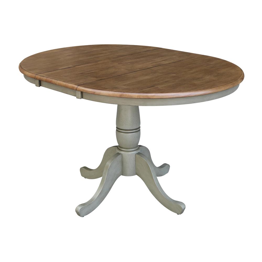 36" Round Top Pedestal Table With 12" Leaf - Dining Height - Hickory/Stone. Picture 4