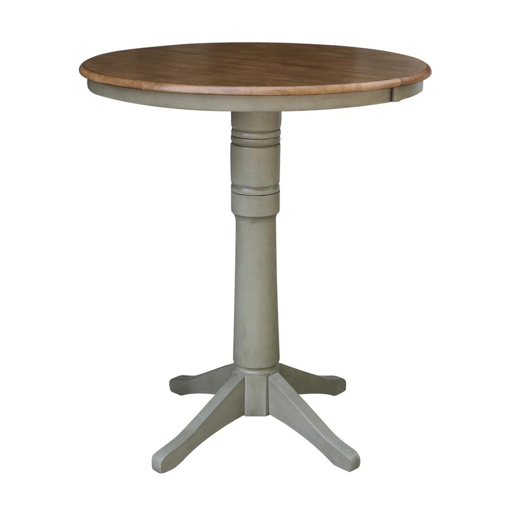 36" Round Top Pedestal Table With 12" Leaf - Bar Height. Picture 1